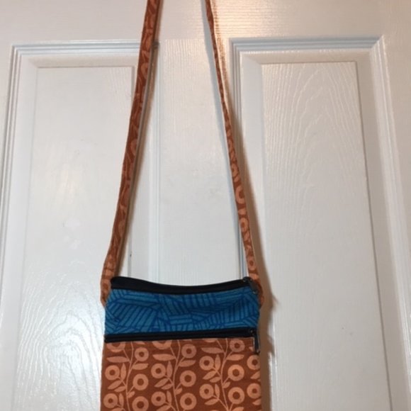 Rising Tide Boho Orange Blue Cotton Cross Body Shoulder Bag 7.5"x10" - Picture 4 of 7